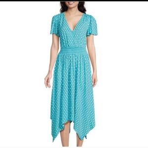 Michael Kors Teal Polka Dot Midi Dress
